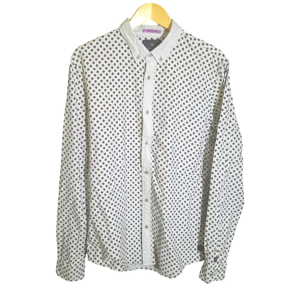 Scotch & Soda Amsterdam Couture Wake Up Call Mens Diamond Block Print Shirt Lg